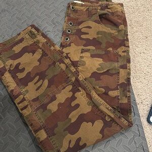 Sundance Double Knee Button Fly Pants Camo High Rise Ripstop Workwear size 2